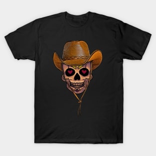 Cowboy Hat Halloween Skull T-Shirt